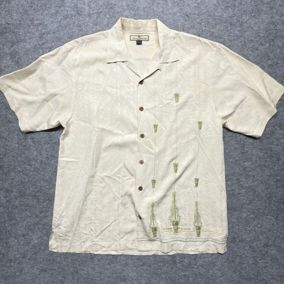 Tommy Bahama Other - Tommy Bahama Shirt Men M Embroidered Pineapple Silk Beige Textured Relax Fit